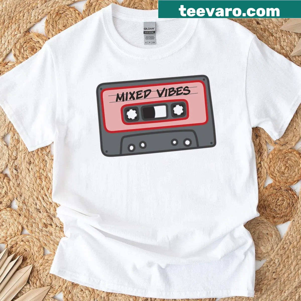 Oversized T-shirt featuring a retro cassette tape graphic — on a men's t-shirt