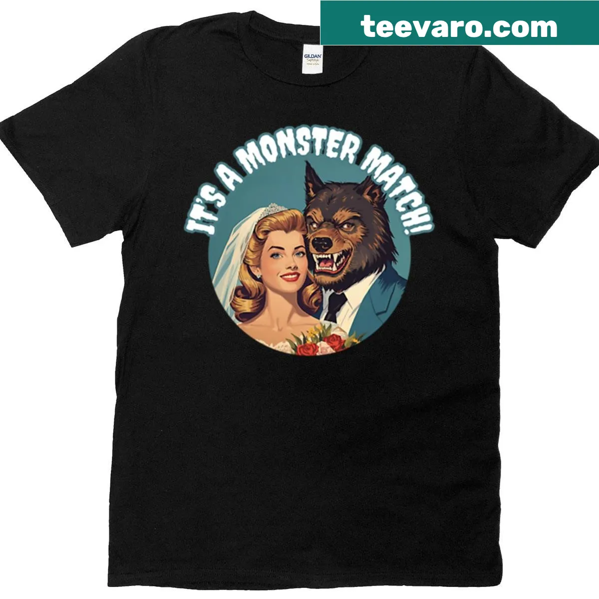 Retro oversized t-shirt with 'It's A Monster Match' text and cute monsters — on a men's t-shirt