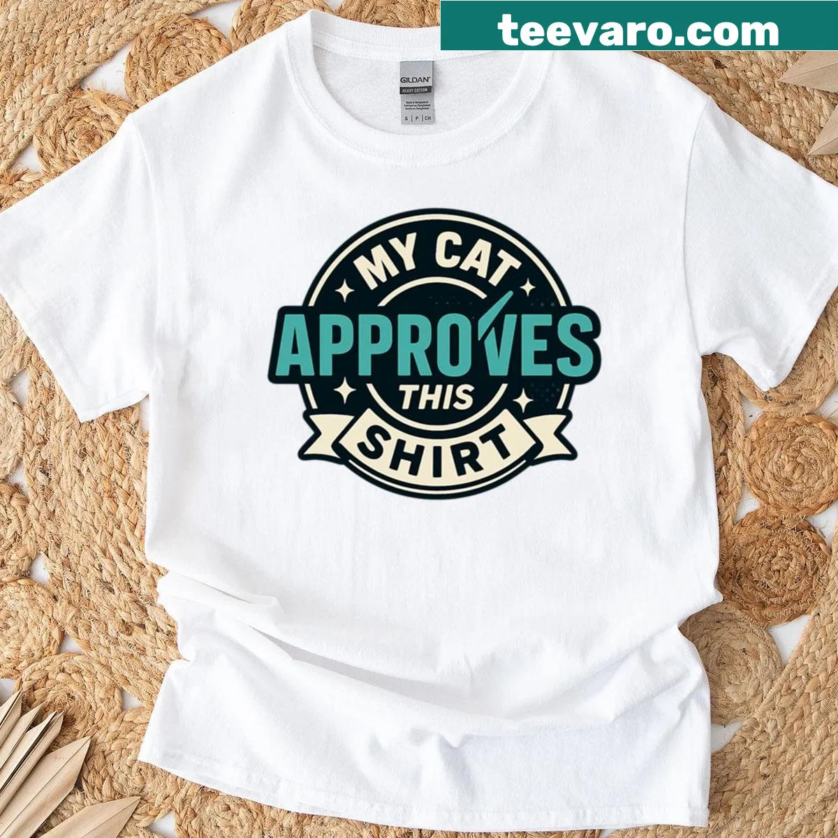 Oversized shirt with a humorous illustration stating 'My Cat Approves' for cat lovers. — on a men's t-shirt