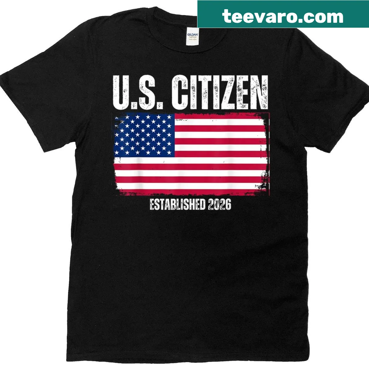 Distressed American flag shirt celebrating new citizenship. — on a men's t-shirt