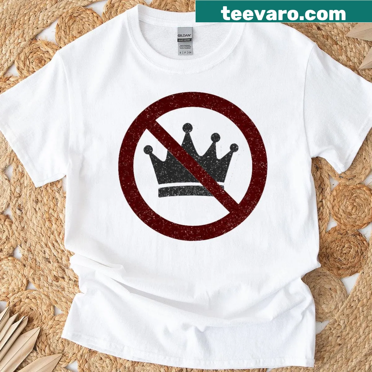 Text 'No King In America' in bold typography on a T-shirt — on a men's t-shirt
