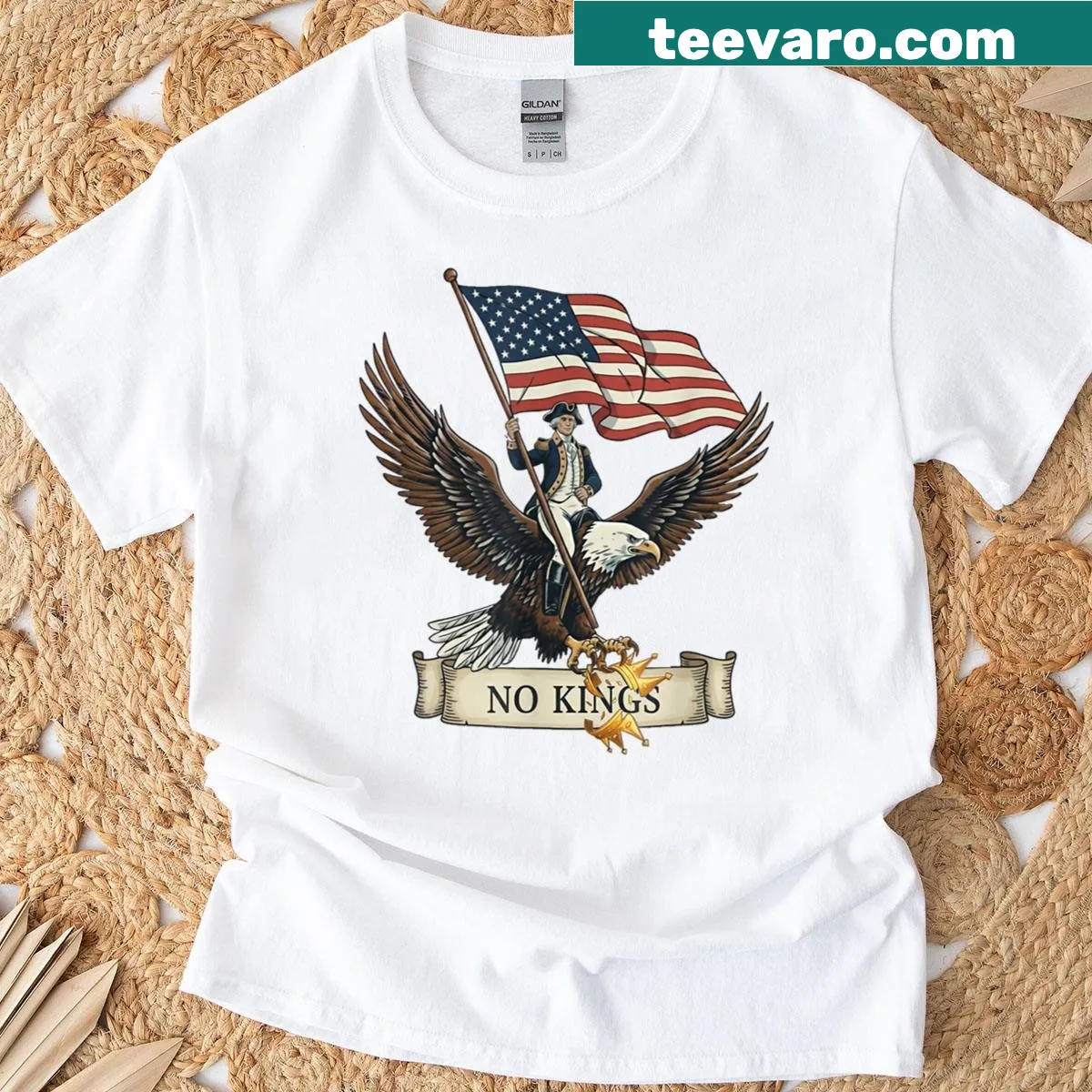 George Washington riding an eagle graphic on T-shirt — on a men's t-shirt