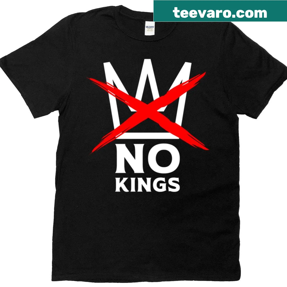 Bold typography shirt with 'No Kings' text — on a men's t-shirt