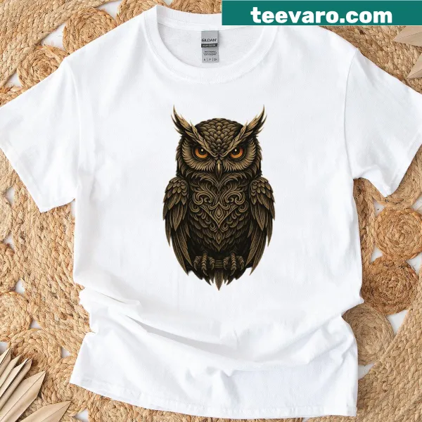 Tattoo-style T-shirt featuring an intricate owl design