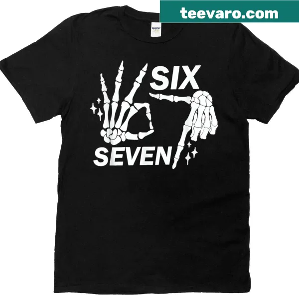 Funny Halloween costume shirt featuring the meme '6 and 7' design
