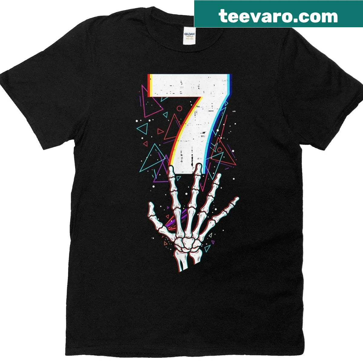 Halloween t-shirt featuring the number 7 in bold typography — on a men's t-shirt