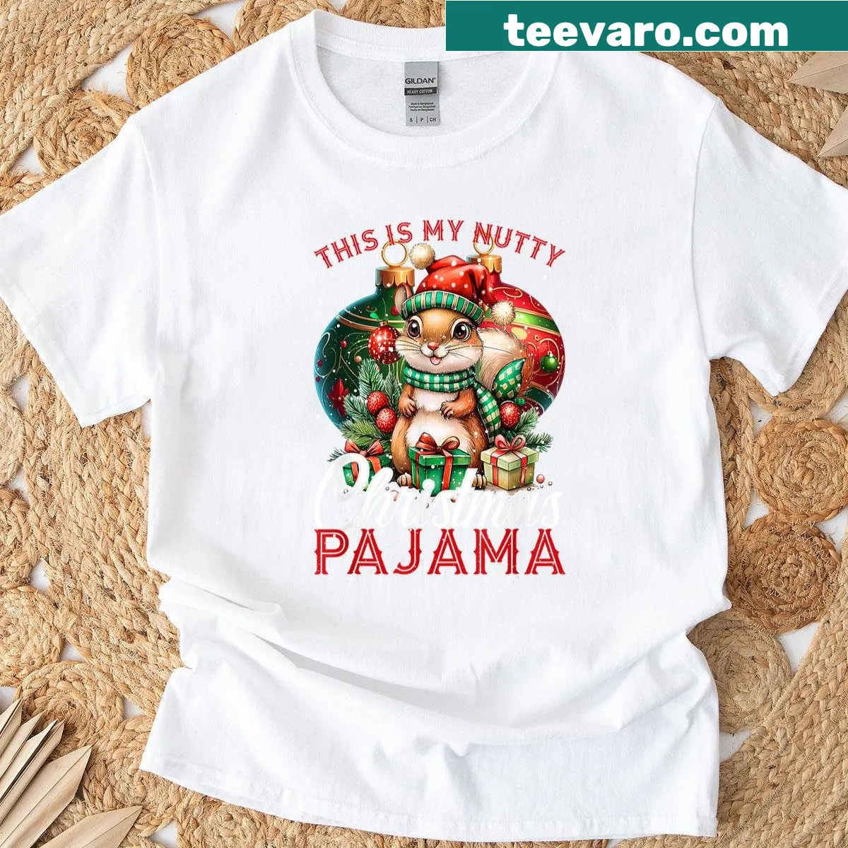 Funny holiday T-shirt with a cartoon squirrel for Christmas — on a men's t-shirt