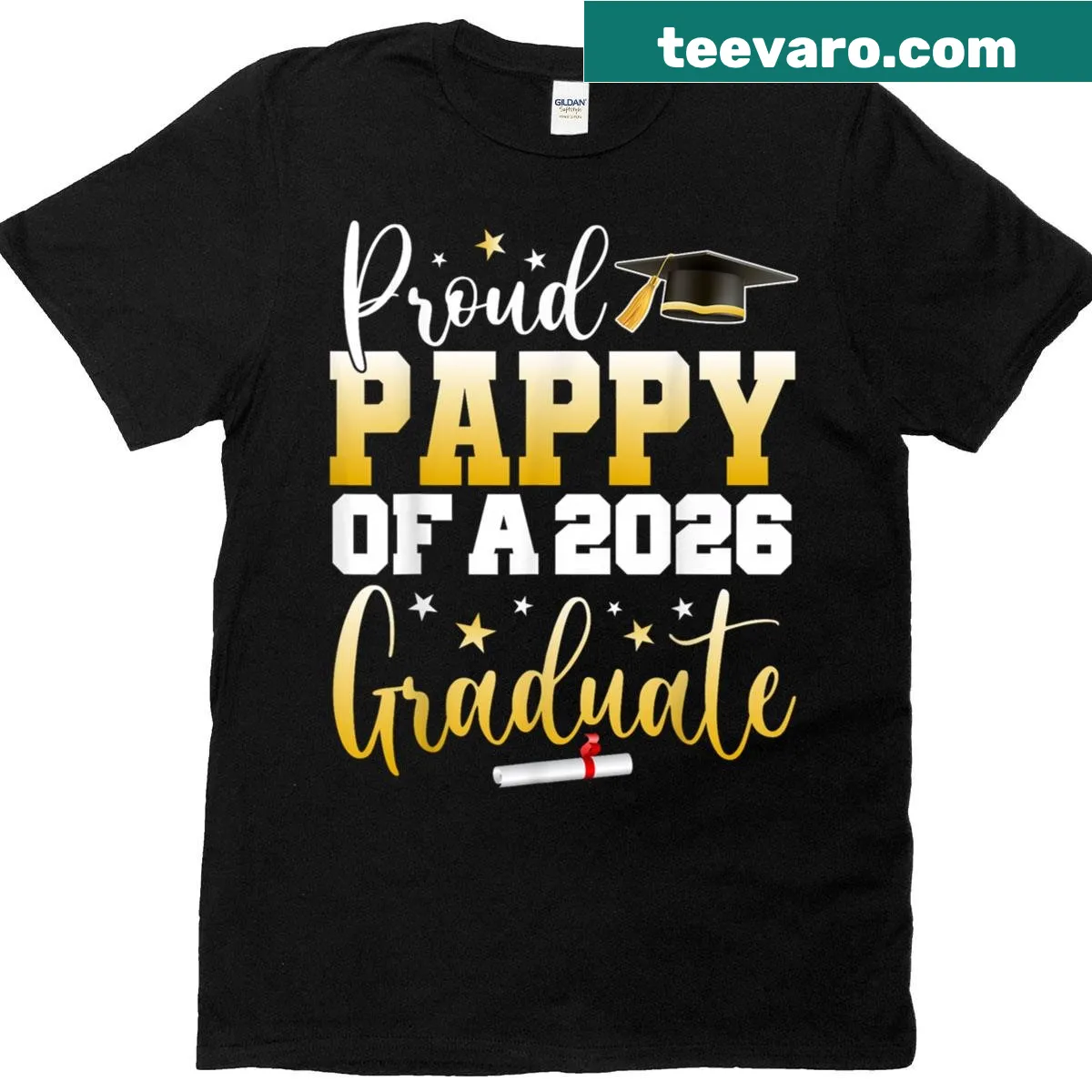 Proud Pappy Of A Class Of 2026 text design on a graduation t-shirt — on a men's t-shirt