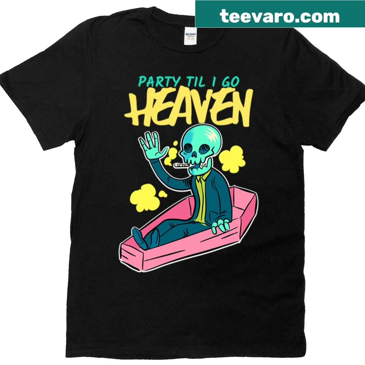 T-shirt with the phrase 'Party Til I Go To Heaven' in bold typography — on a men's t-shirt