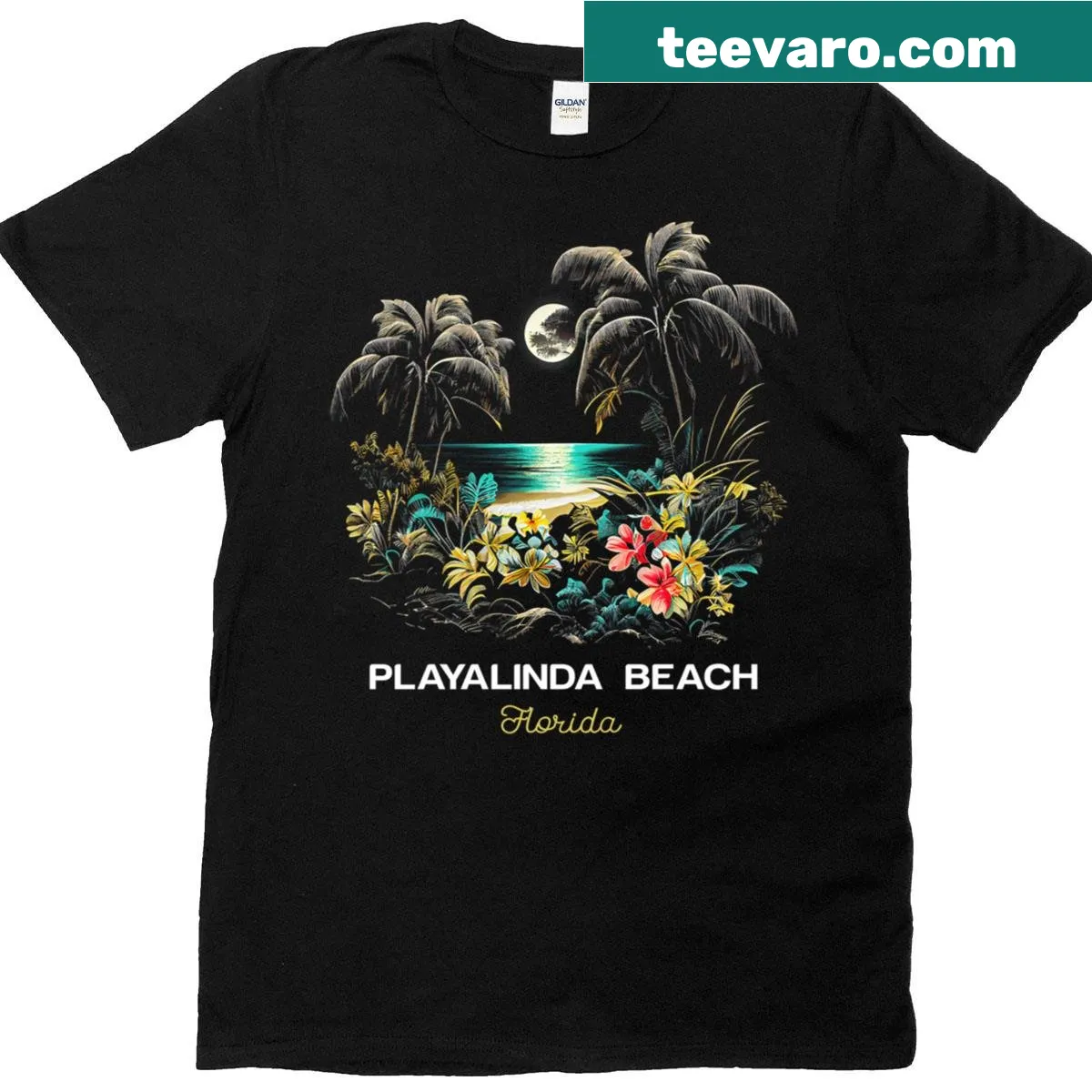 Silhouette design of Playalinda Beach on a t-shirt. — on a men's t-shirt
