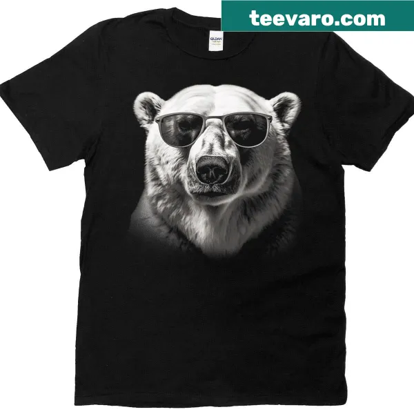 Cute polar bear wearing sunglasses on a t-shirt
