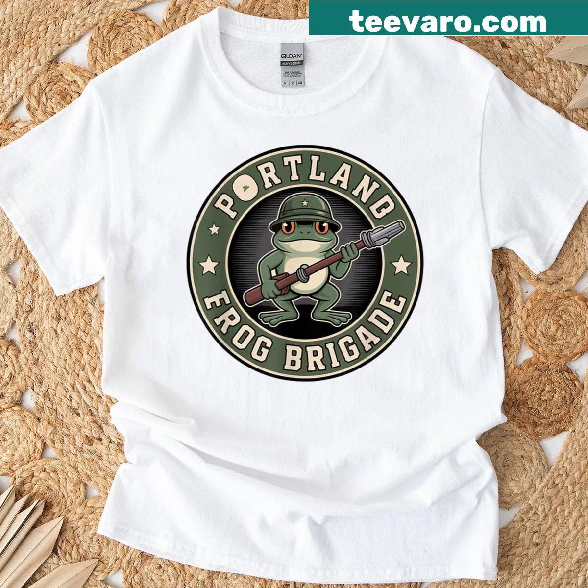 Illustration of playful frogs in a whimsical design for gamers. — on a men's t-shirt