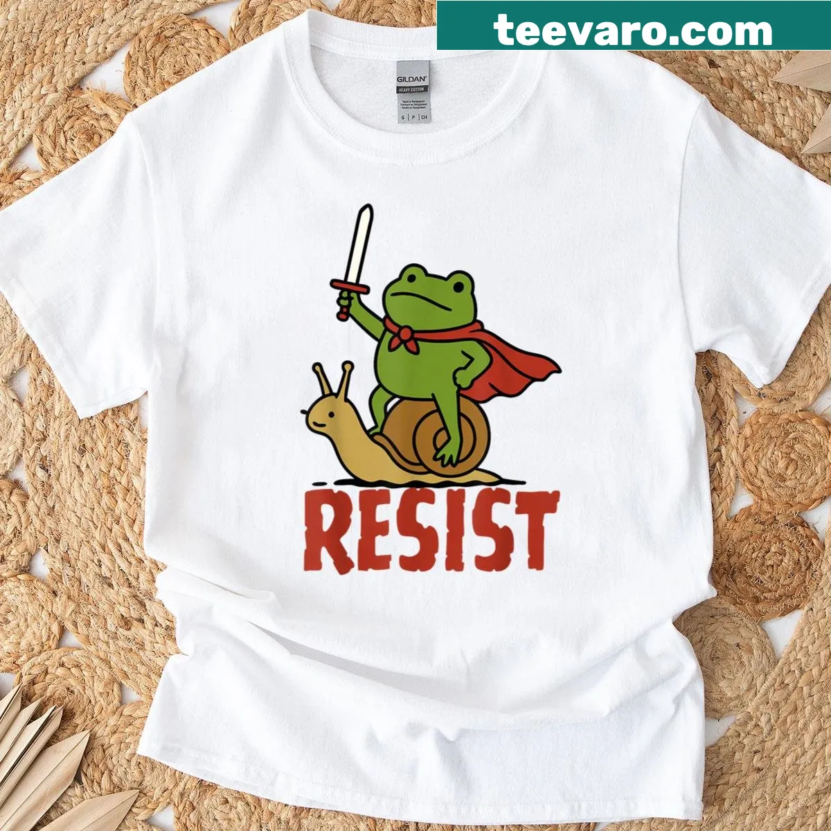 Illustration of a frog knight on a whimsical T-shirt — on a men's t-shirt