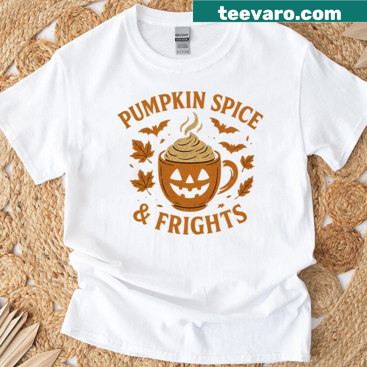 Funny Halloween T-shirt for coffee lovers with pumpkin spice design — on a men's t-shirt