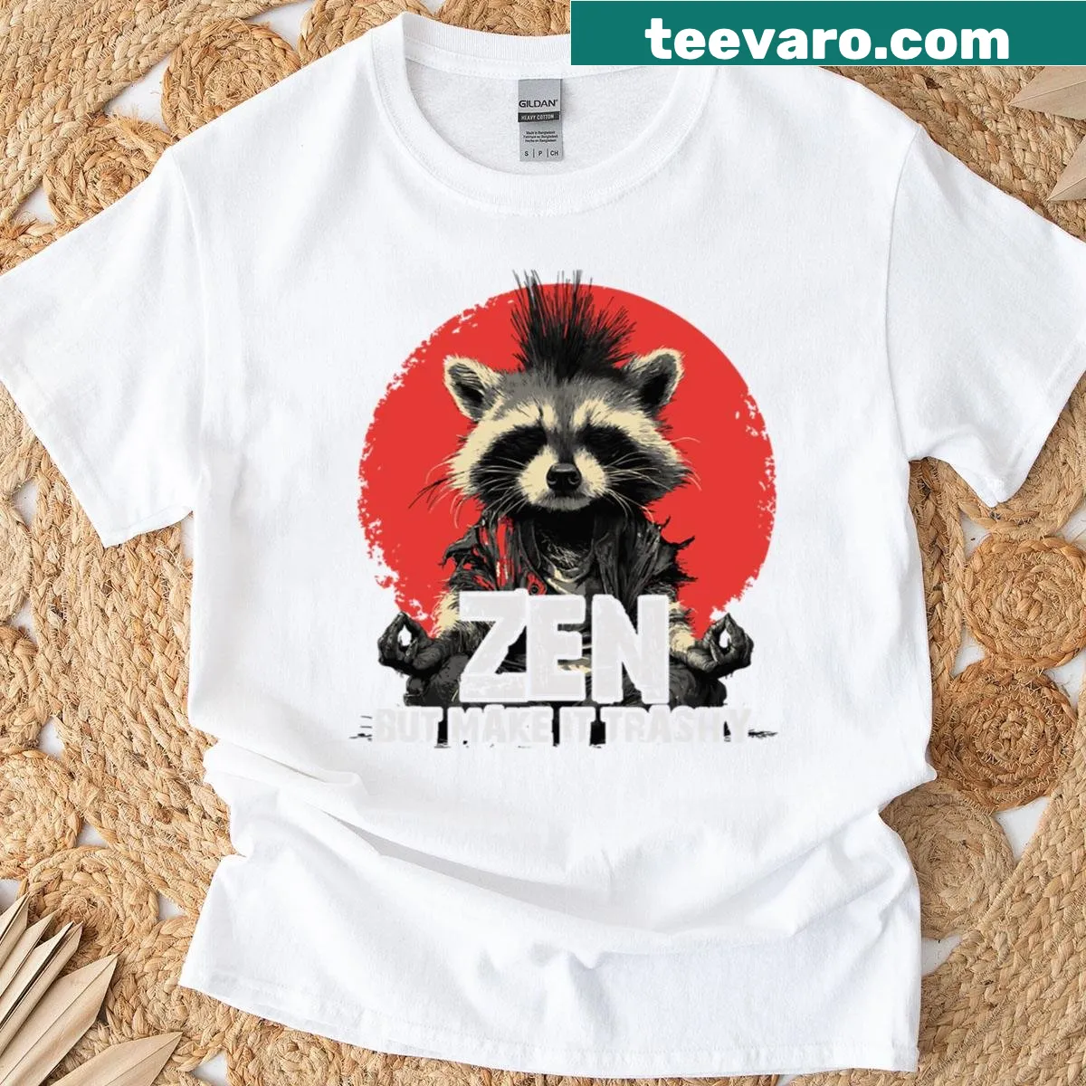 Funny punk raccoon yoga t-shirt design. — on a men's t-shirt