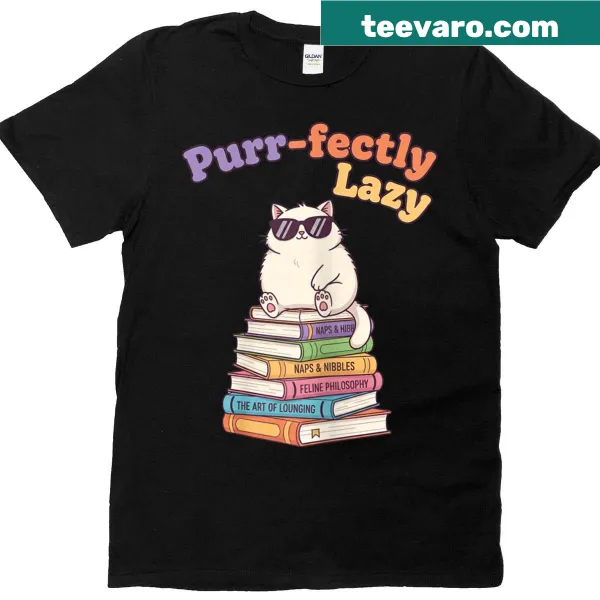 Illustrated lazy cat design on Purr Lazy Cat t-shirt