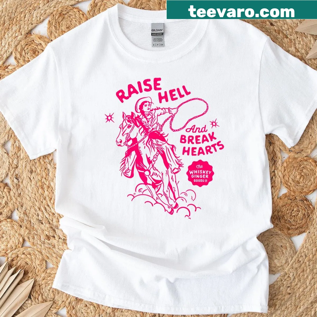 Rodeo-themed T-shirt with 'Raise Hell' text for cowgirls — on a men's t-shirt