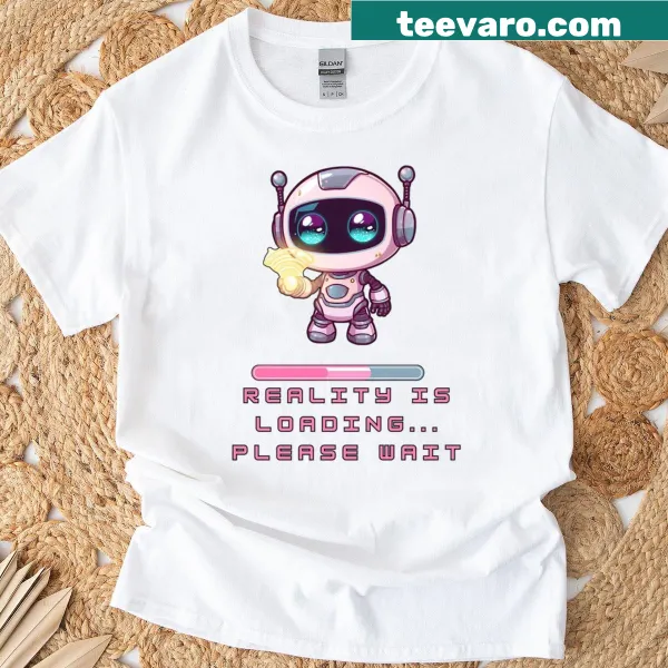 Cute robot t-shirt with technology theme.