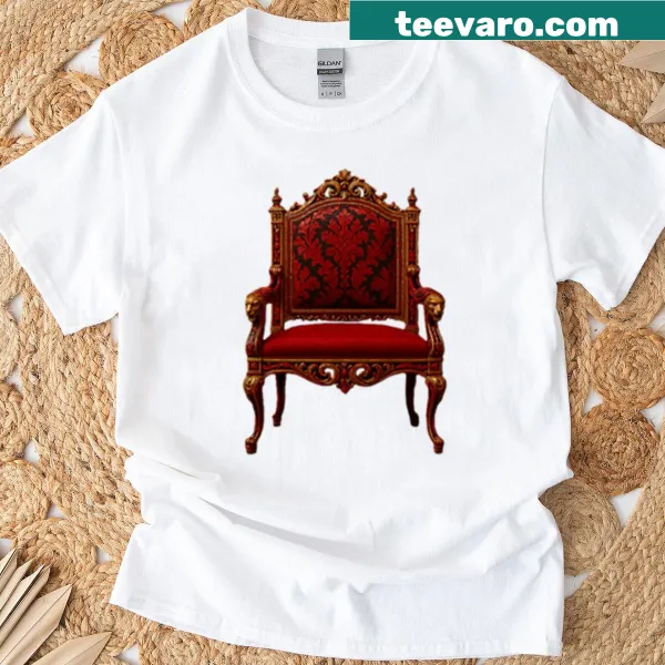 Minimalist T-shirt featuring an abstract red throne graphic