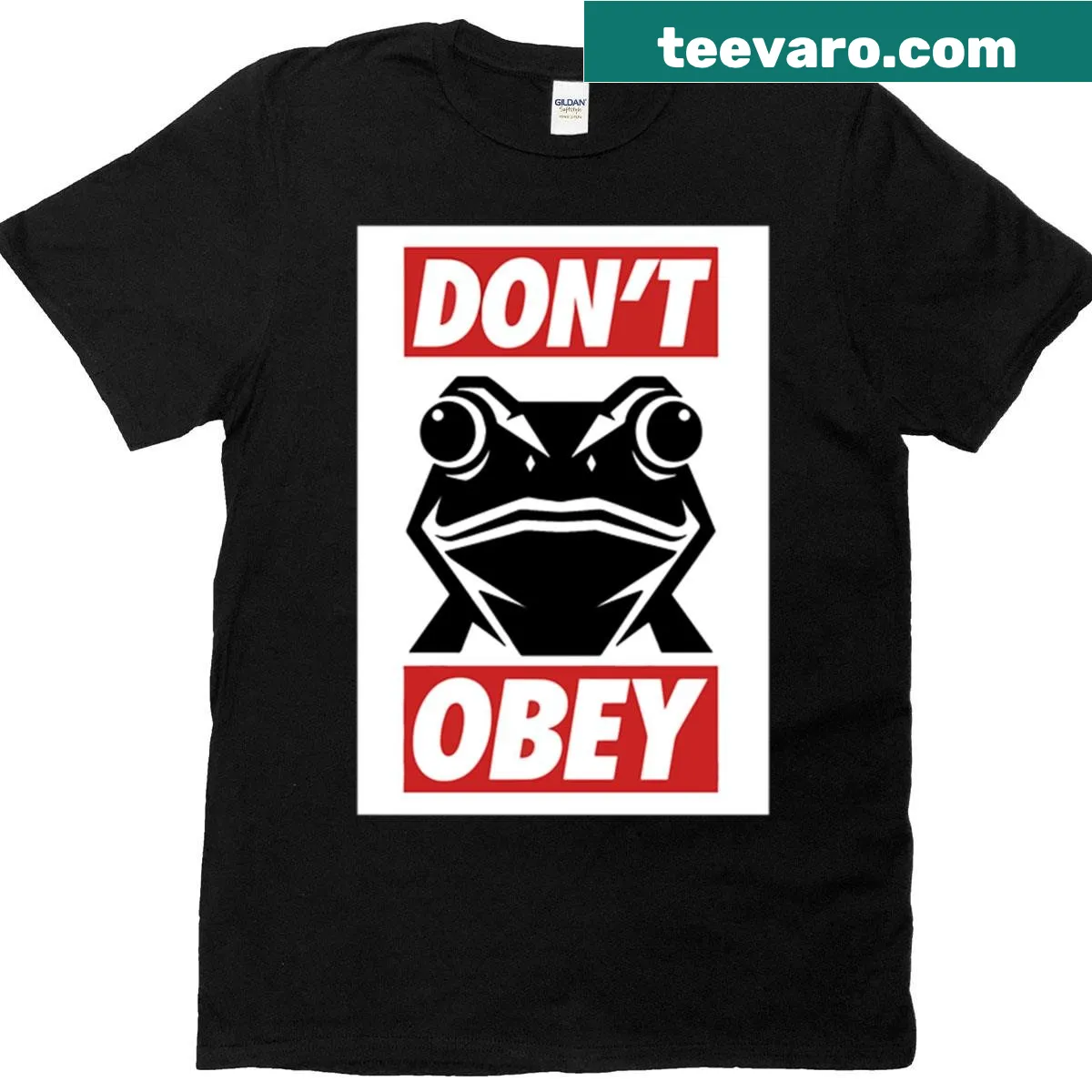 Playful frog-themed protest t-shirt — on a men's t-shirt