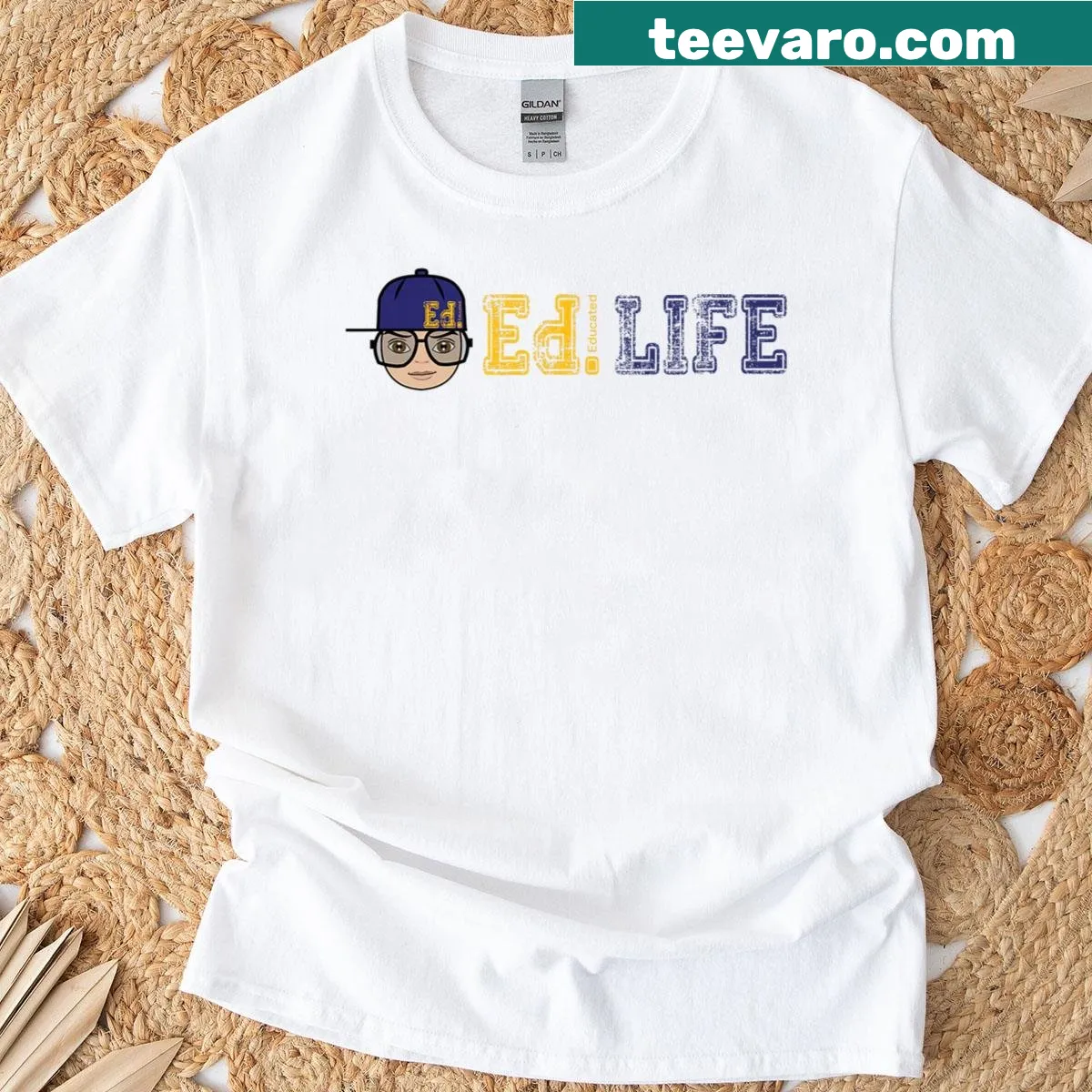 Retro T-shirt with a chest stripe design celebrating education — on a men's t-shirt