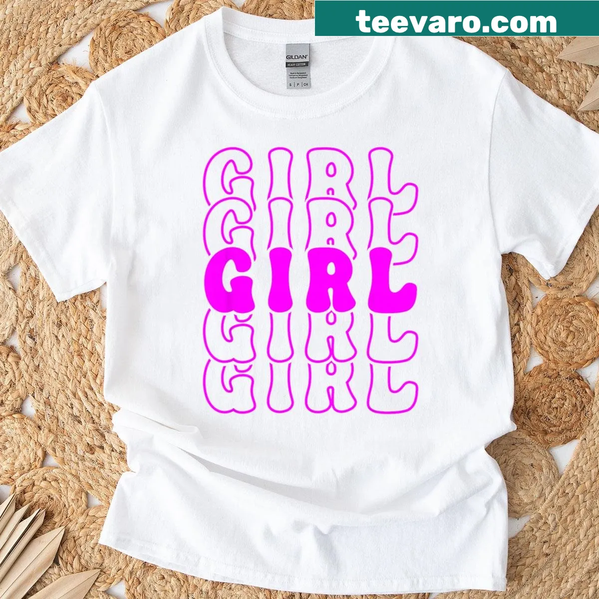 Retro typography shirt featuring the phrase 'Girl Girl Girl' in pink — on a men's t-shirt