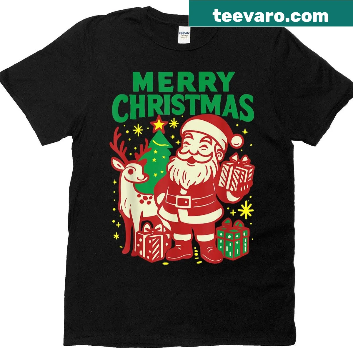 Retro Santa Christmas t-shirt featuring vintage holiday graphic. — on a men's t-shirt