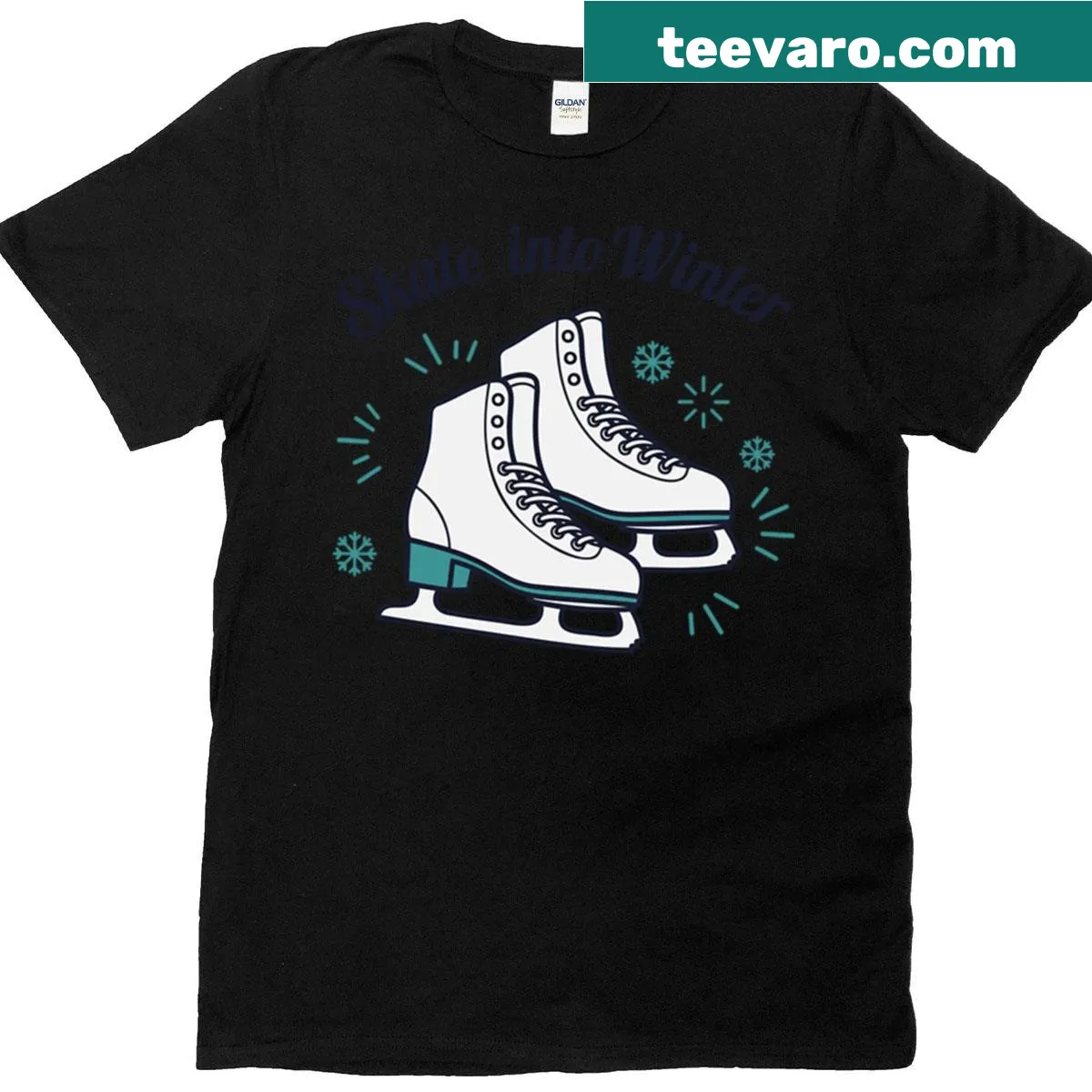 Retro ice skating boots T-shirt with playful winter design — on a men's t-shirt