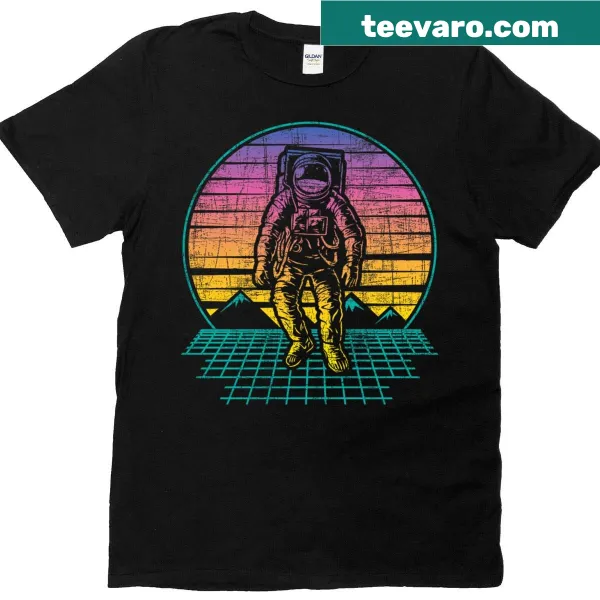 Vintage astronaut surrounded by planets and galaxies on T-shirt