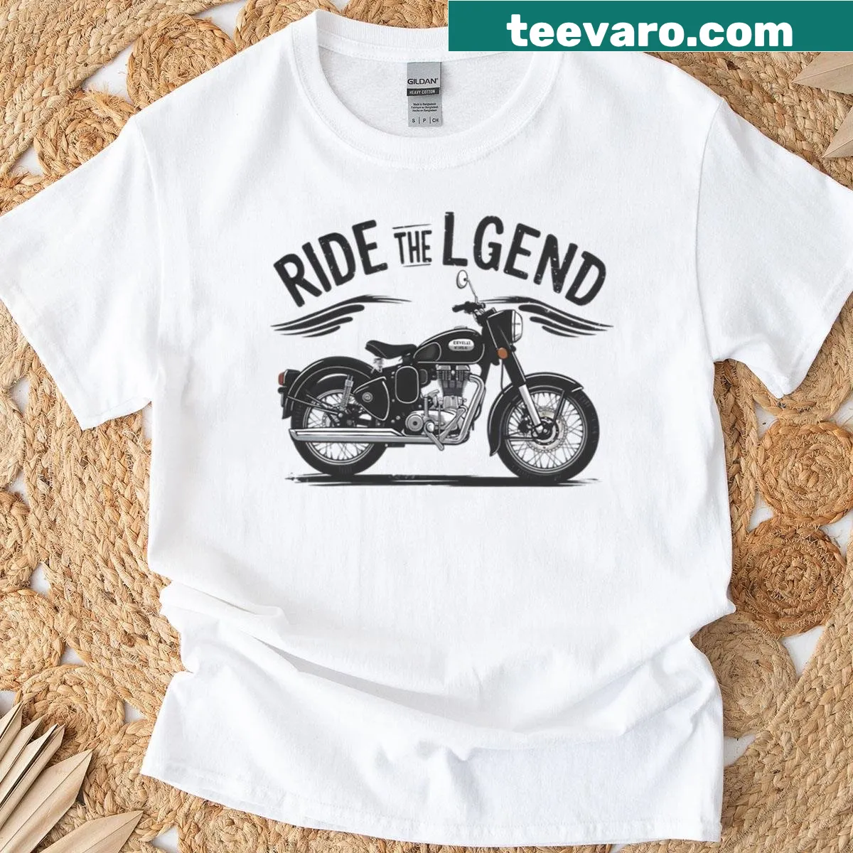 Premium t-shirt featuring an illustration of a Royal Enfield motorcycle — on a men's t-shirt