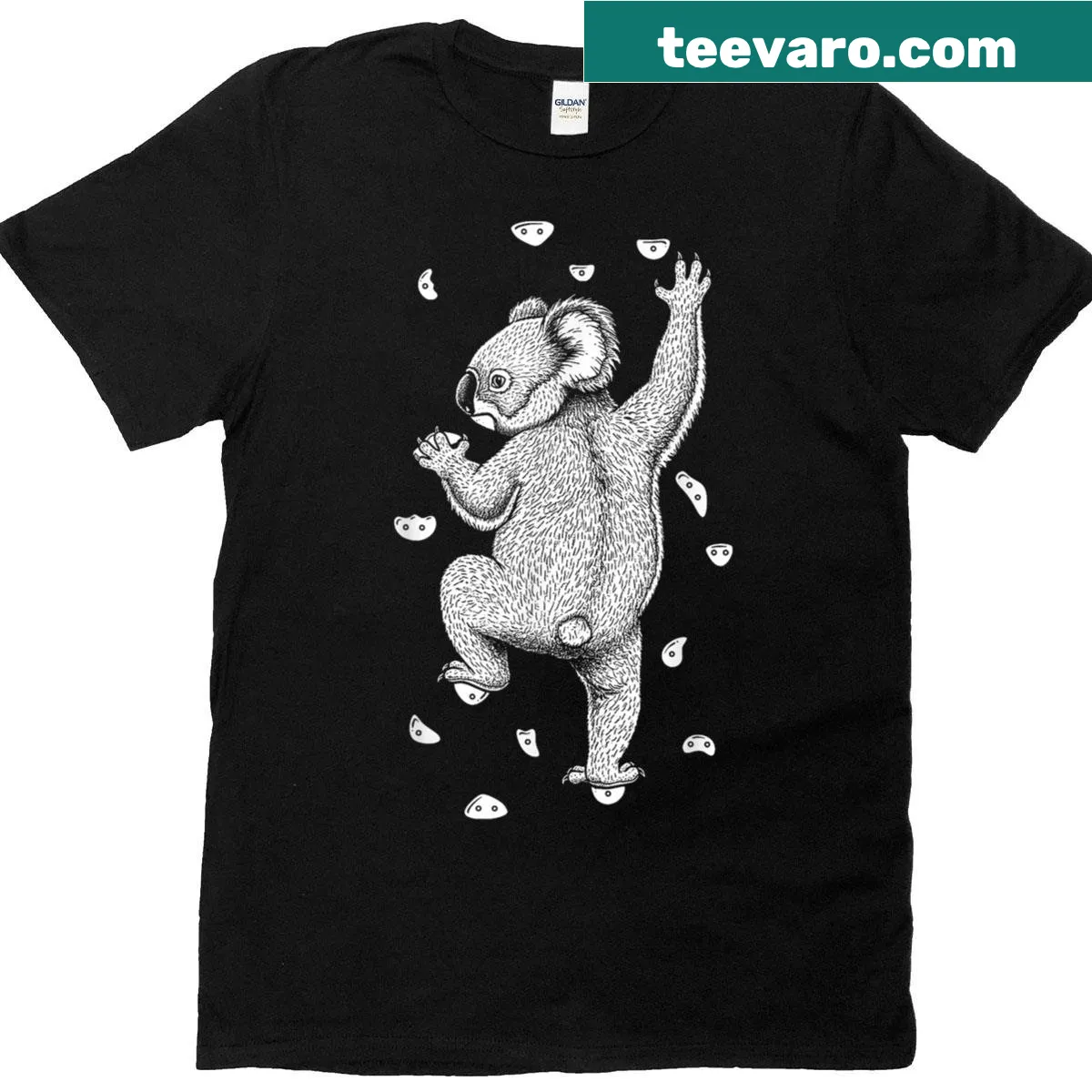Funny koala climbing shirt for indoor wall climbers. — on a men's t-shirt