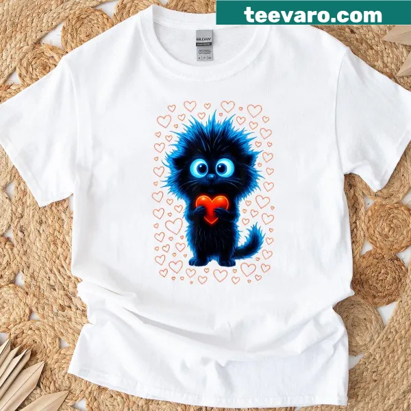 Kawaii style t-shirt featuring romantic cat vibes and playful graphics.