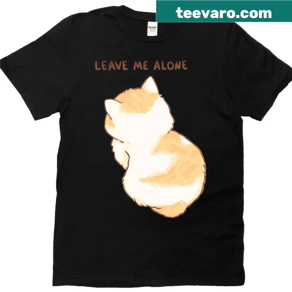 Funny sad cat graphic T-shirt with 'Leave Me Alone' text