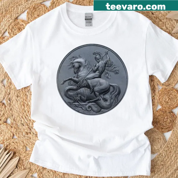 Illustration of Saint George slaying the dragon on a t-shirt