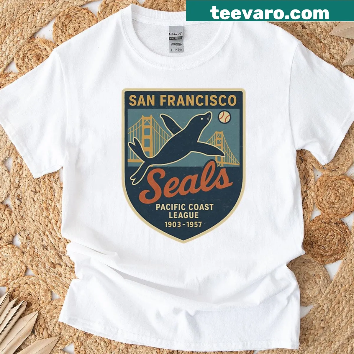 Vintage San Francisco Seals baseball logo shirt — on a men's t-shirt