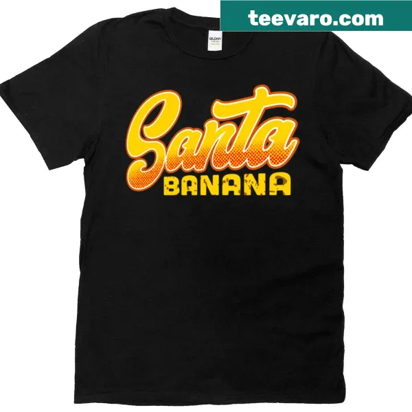 Whimsical oversized Santa Banana t-shirt with festive graphics