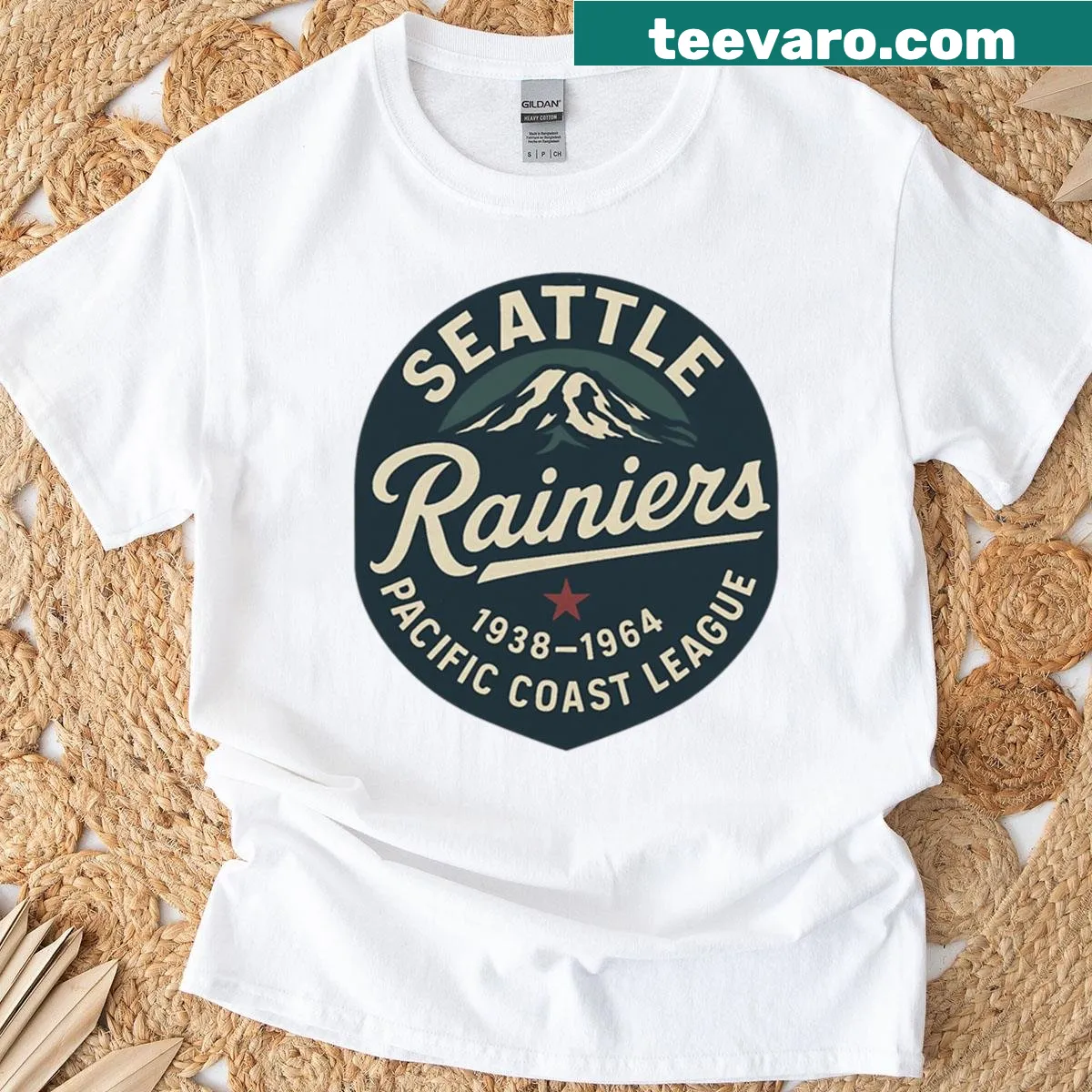 Vintage Seattle Rainiers baseball logo shirt — on a men's t-shirt