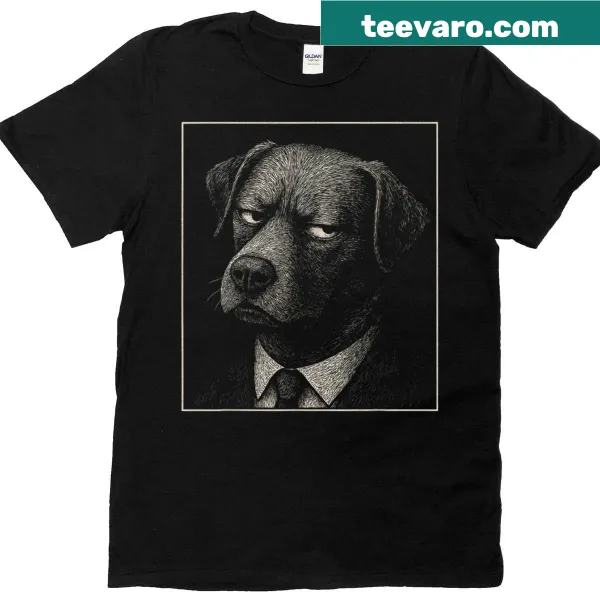 Sarcastic dog art t-shirt featuring a serious expression