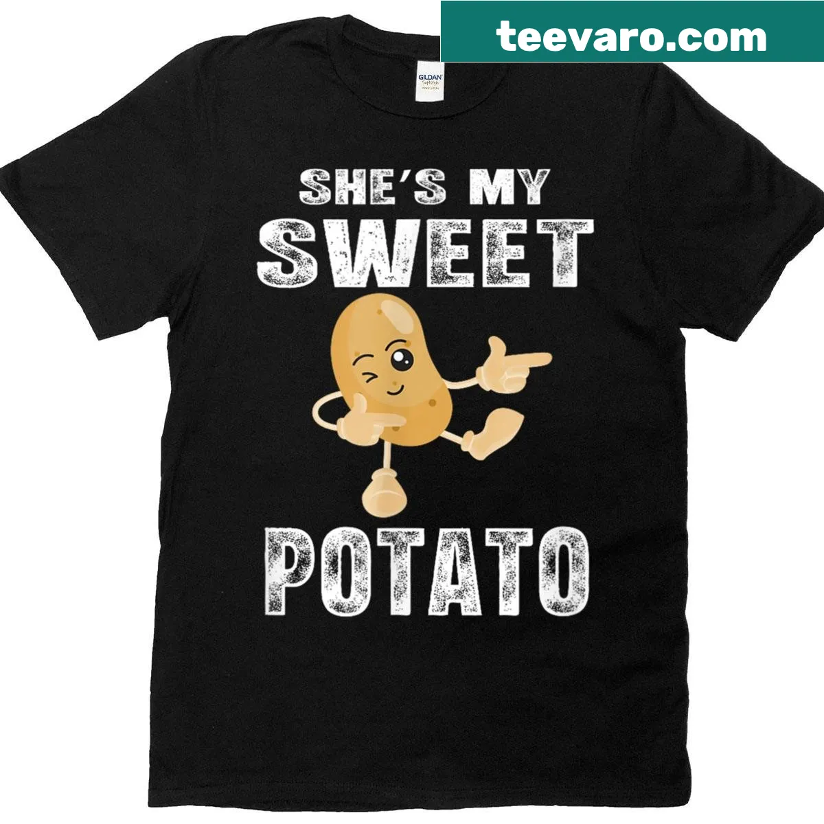 Matching Thanksgiving T-shirts for couples with sweet potato theme — on a men's t-shirt