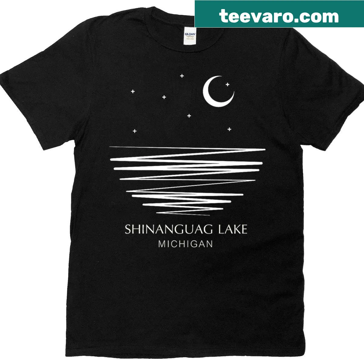 Illustration of Shinanguag Lake on a nature-themed t-shirt — on a men's t-shirt