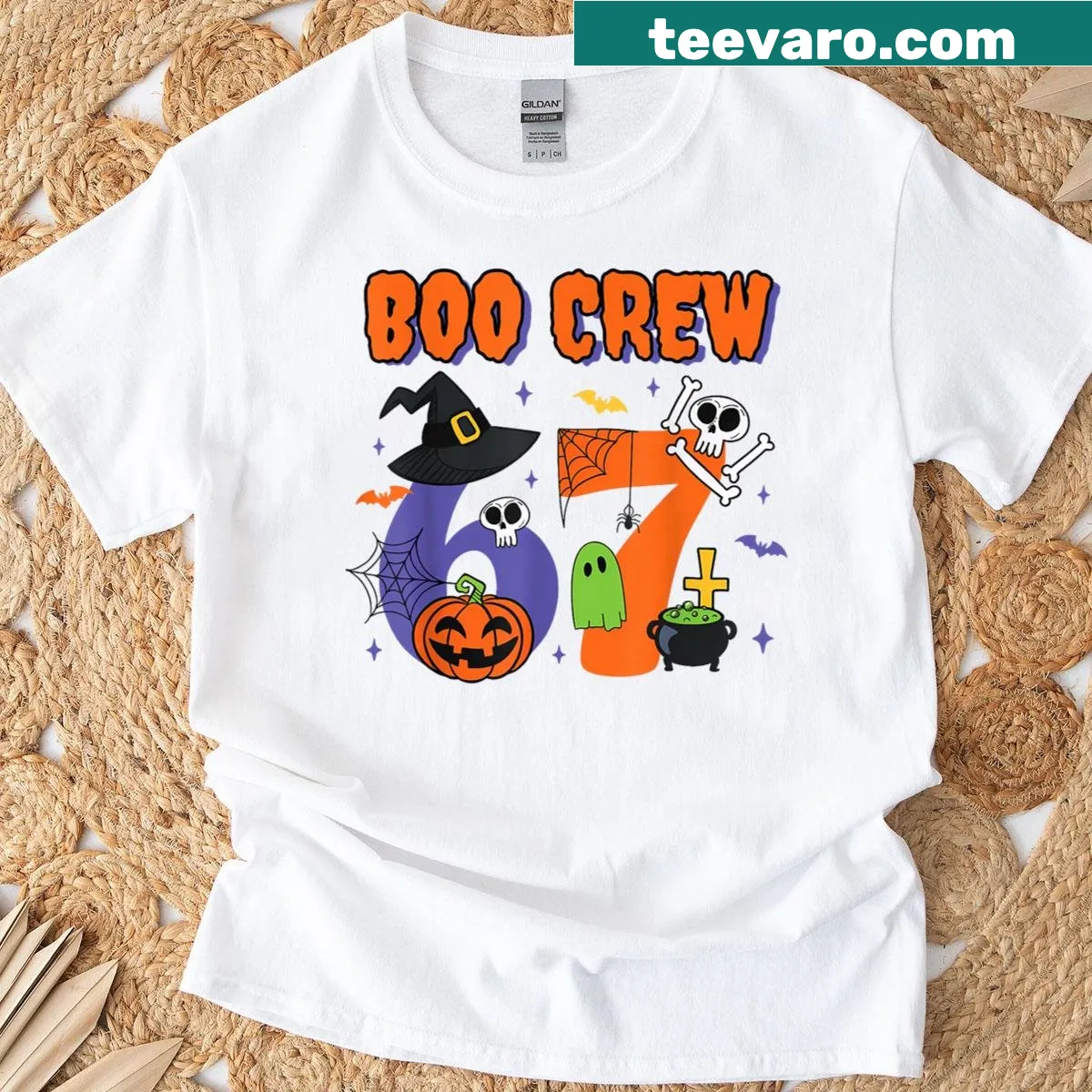 Funny couple t-shirt with '6 7' meme design for Halloween — on a men's t-shirt