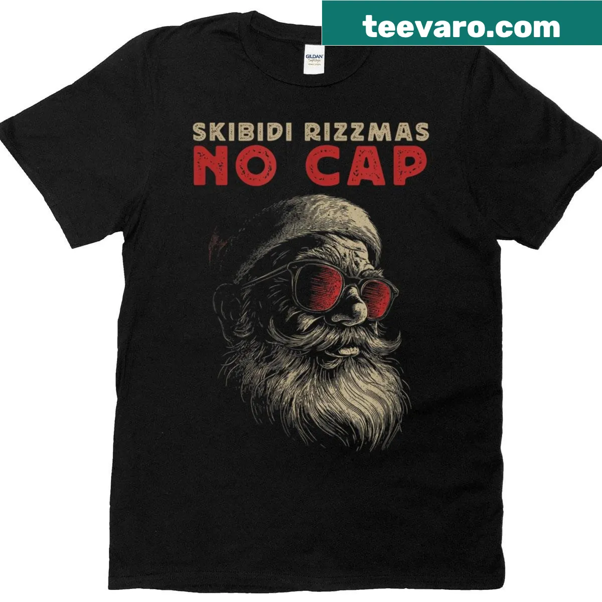 Fun holiday T-shirt with 'Skibidi Rizzmas No Cap' text design — on a men's t-shirt