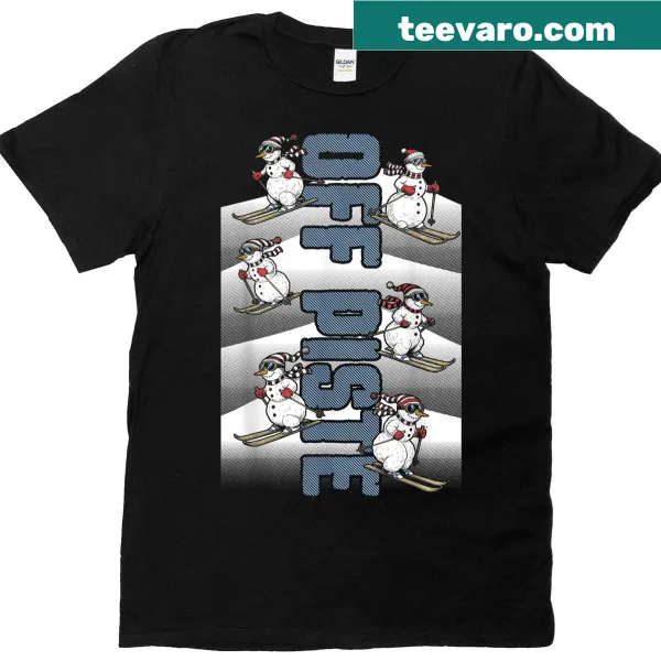 Cartoon snowman skier t-shirt with funny skiing graphics