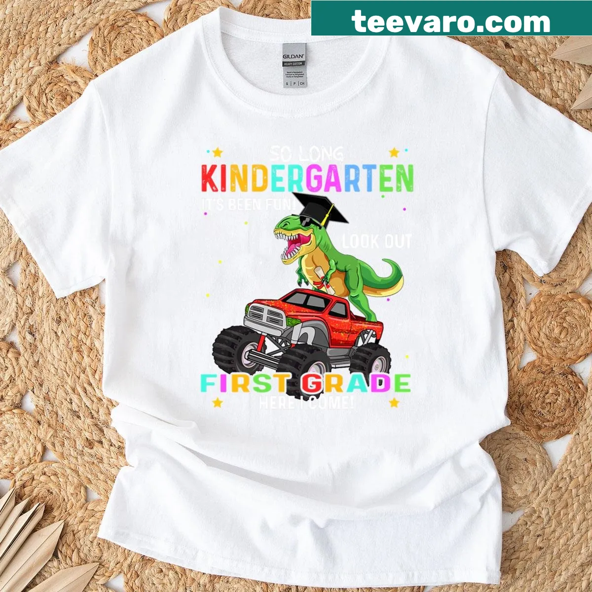 Dinosaur-themed kindergarten graduation t-shirt for kids — on a men's t-shirt