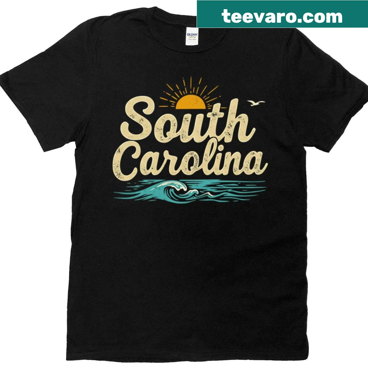 Illustration of a South Carolina beach sunset on a T-shirt — on a men's t-shirt
