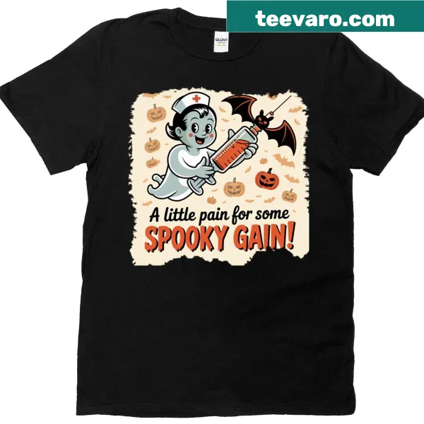 Funny ghost nurse graphic with syringe and bat on a t-shirt