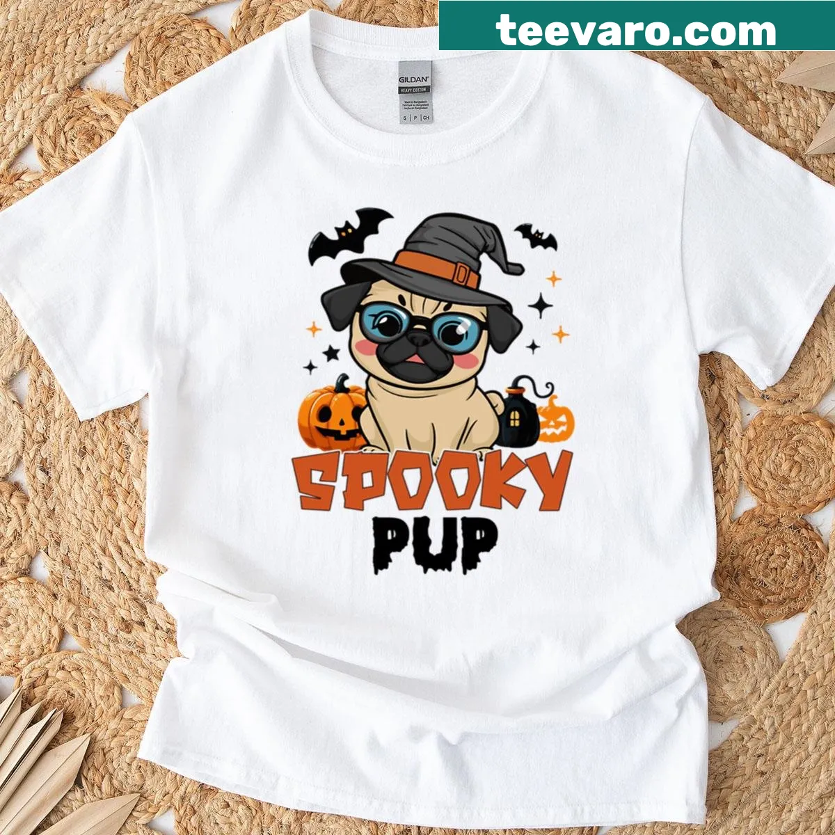 Cute Halloween-themed t-shirt featuring a spooky dog illustration — on a men's t-shirt
