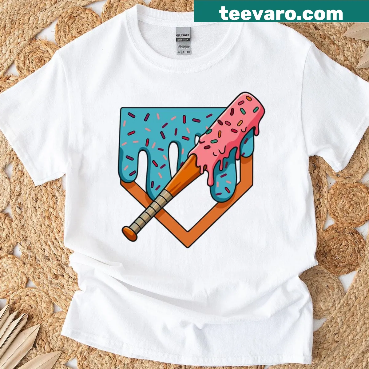 Funny donut and baseball themed graphic t-shirt mashup — on a men's t-shirt