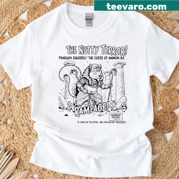 Squirrel dressed as a pharaoh on a black t-shirt