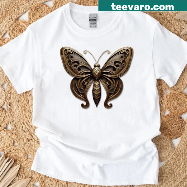 Intricate steampunk butterfly graphic t-shirt